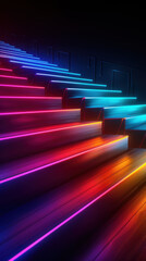 Wall Mural - A staircase with neon lights on it