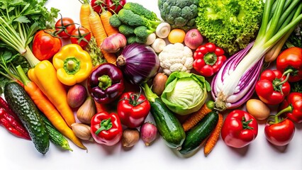 Assortment of vibrant and fresh vegetables on a white background, fresh, vegetables, organic, colorful, nutritious
