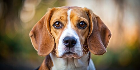 Wall Mural - Close-up of a Beagle dog with soulful eyes and floppy ears , Beagle, canine, pet, animal, adorable, cute, fluffy, furry