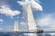 © A - Sailing yacht at Mediterranean Sea. Sail. Boat. Palma de Mallorca. Super sailing yacht. Full sail.