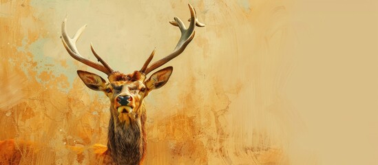Aufkleber - Deer Head Shots. pastel background  Summer  Isolated. with copy space image. Place for adding text or design