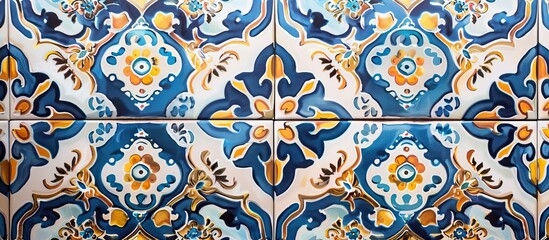 Poster - Floor Tiles Moroccan Design Decor For Interior Exterior Home Decoration Murals Design Used Ceramic Tile Texture. with copy space image. Place for adding text or design