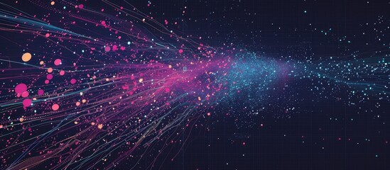 Poster - Big data visualization. A dynamic array of information. Data sorting process. Big data stream futuristic infographics. File structuring, machine learning. with copy space image