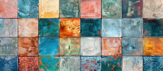 Poster - Abstract home decorative art oil paint wall tiles pattern design background or Abstract mosaic for wall design,Wall Tile Decor For Interior Home Decoration,Patchwork craft, textile, web page