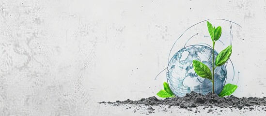 Poster - Environmentally friendly planet concept. Sprout with green leaves and a sketch of planet is pulsing..Think Green. Zero waste. Copy space image. Place for adding text or design