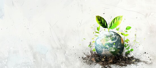Poster - Environmentally friendly planet concept. Sprout with green leaves and a sketch of planet is pulsing..Think Green. Zero waste. Copy space image. Place for adding text or design