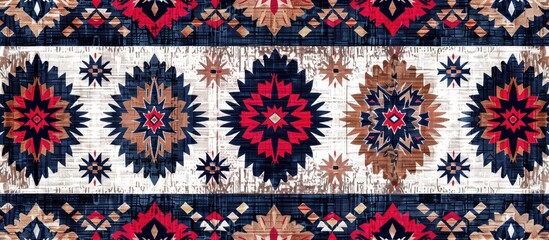 Poster - Ikat geometric folklore ornament, Tribal ethnic texture. Seamless striped pattern in Aztec style, Figure tribal embroidery, Scandinavian, Ikat pattern. with copy space image