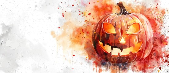 Poster - Halloween Face Pumpkin water color. Copy space image. Place for adding text or design