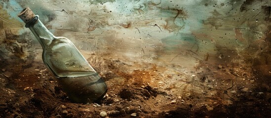 Poster - the bottle is buried in the ground pastel background. with copy space image. Place for adding text or design