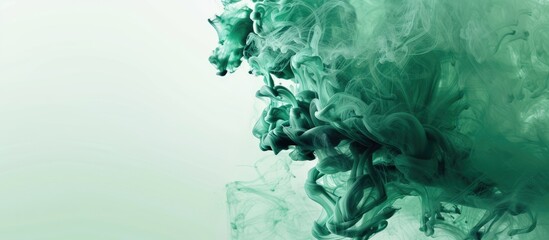 Wall Mural - Abstract paint background color of green ink splash in the water Isolated on pastel background. with copy space image. Place for adding text or design