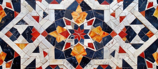 Poster - Floor Tiles Moroccan Design Decor For Interior Exterior Home Decoration Murals Design Used Ceramic Tile Texture. with copy space image. Place for adding text or design