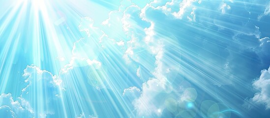 Poster - Heavenly blue sky with bright sunshine and light beams. with copy space image. Place for adding text or design