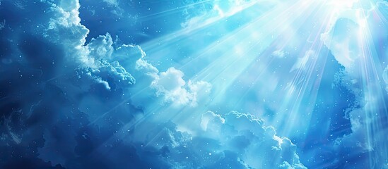 Poster - Heavenly blue sky with bright sunshine and light beams. with copy space image. Place for adding text or design