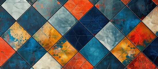 Poster - Digital Wall Tile Design, Geometric pattern, Abstract wall Decor. In Multi Colors. It can be used For Home Kitchen or Washroom Decoration, Wallpaper, Linoleum, Textile, Web Page