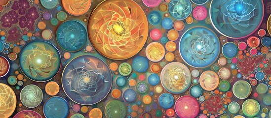 Poster - Seamless geometric circle pattern background. Abstract fractal pattern. Fractal texture for art and design. Print for textiles, covers, booklet or notebook. with copy space image