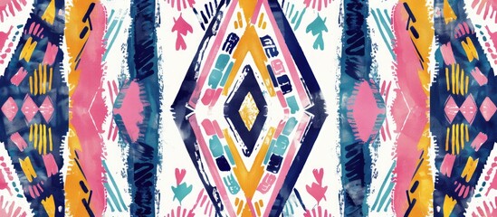 Poster - Ikat geometric folklore ornament, Tribal ethnic texture. Seamless striped pattern in Aztec style, Figure tribal embroidery, Scandinavian, Ikat pattern. with copy space image