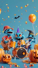 Poster - A group of cartoon characters playing music together