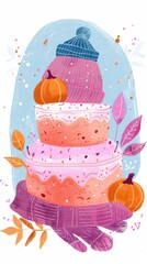 Wall Mural - A three layer cake with oranges on top