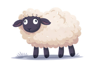 Wall Mural - Cartoon sheep toy with black head and white fur standing in grass