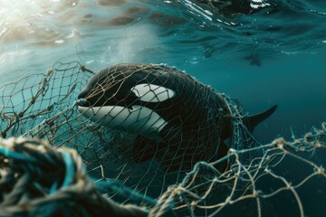 Wall Mural - Orca Trapped in a Fishing Net