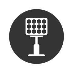 Poster - Black Bright stadium lights icon isolated on white background. Spotlight on a football field. Floodlight, light projector. Vector Illustration