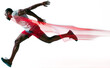 © master1305 - Dynamic image of athletic African-American man in action, running, training isolated on transparent background with led elements. Concept of sport, action and motion, marathon, competition