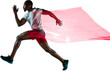 © master1305 - Determined athlete, African-American muscular man, running athlete training, preparing for run competition isolated on transparent background. Concept of sport, action and motion, marathon, endurance