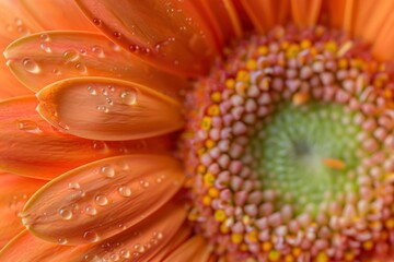 Wall Mural - Closeup of vibrant orange flower with water droplets in center, beauty of nature in focus