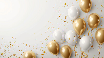 Balloon birthday background confetti anniversary happy gold party ballon white. Birthday balloon background ribbon card design 3D golden isolated celebrate decoration