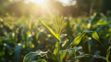 Sticker - Sunlight on a corn plant in green grass