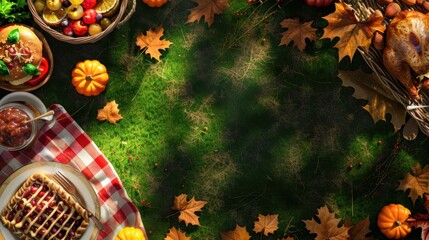 Canvas Print - A table topped with plates of food next to autumn leaves