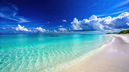 Poster - Serene beach with crystal clear blue sea and white sandy shores, beach, sea, ocean, waves, sand, relaxation, vacation, paradise