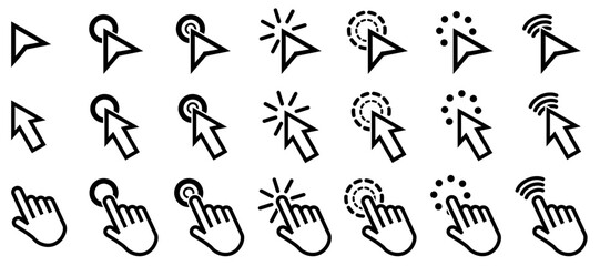 Fototapete - Click cursor icon collection. Set of computer mouse symbol. Arrow, hand, hourglass, mouse. Computer mouse click cursor arrow and loading icons