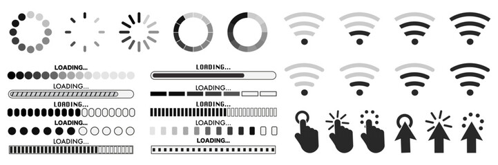 Aufkleber - Click cursor icon and loading bar collection. Set of computer mouse, loading bar, update symbol