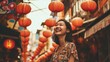 © Svitlana - Cheerful Asian woman enjoying a walk through the bustling Chinatown district in central Bangkok. Plenty of Copy Space.