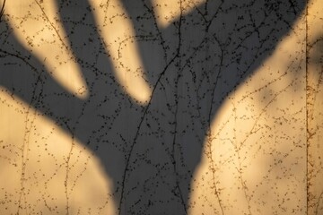 Canvas Print - Shadow of a tree cast on a wall with climbing vines in the golden hour light