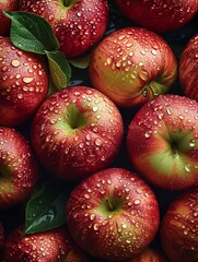 Wall Mural -  The background is fresh apples decorated with sparkling water drops. 