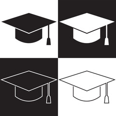 Academic mortarboard cap black and white silhouette icon vector. Graduation hat design element isolated on a white and black background. Education graphic . symbol vector. EPS 10