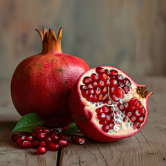 Wall Mural - rustic looking pomegranate cut in half