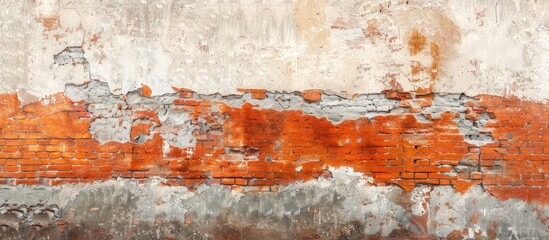 Poster - orange brick wall surface overlaid with cement. copy space image. place for adding text and design