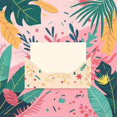 Wall Mural - Card illustration in pink color, blank card, cute style birthday card, A birthday card with a tropical pattern