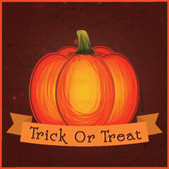 Poster - Trick or Treat, Halloween Party Concept with Pumpkin on Burnt Red Background.