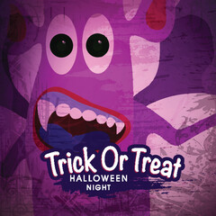 Poster - Cartoon scary monster on grungy background for Trick or Treat, Halloween Night Party.