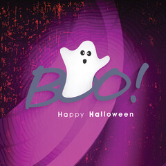 Canvas Print - Scary ghost coming out from text Boo on abstract purple background for Happy Halloween Party.