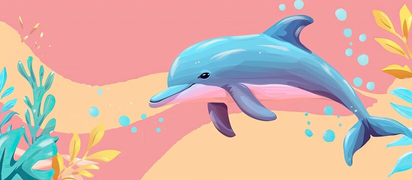 Dolphin seamless , A cute Dolphin on a pastel background. Copy space image. Place for adding text and design