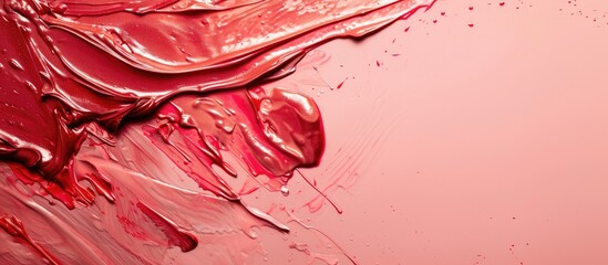 Wall Mural - close up of red paint leaking on pastel background Drop. Copy space image. Place for adding text and design