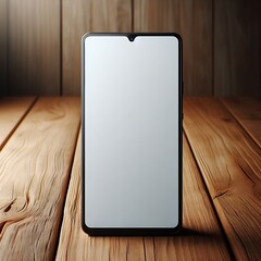 Wall Mural - Mockup of a smartphone on a wooden table. Minimalistic stylish design for your projects or advertising layout