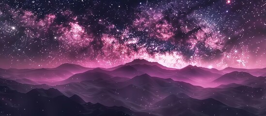 Wall Mural - milky way and pink light at mountains. night colorful landscape. starry sky with hills at summer. be