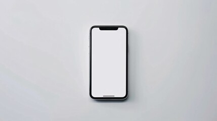 Wall Mural - A new smartphone XS with a blank screen is isolated on a white background in a flat lay, top-view composition, ready for custom content or app demonstrations.