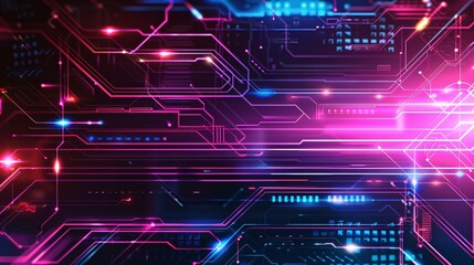 Poster - A neon technology background provides a vibrant and futuristic aesthetic, ideal for tech-themed designs and presentations.